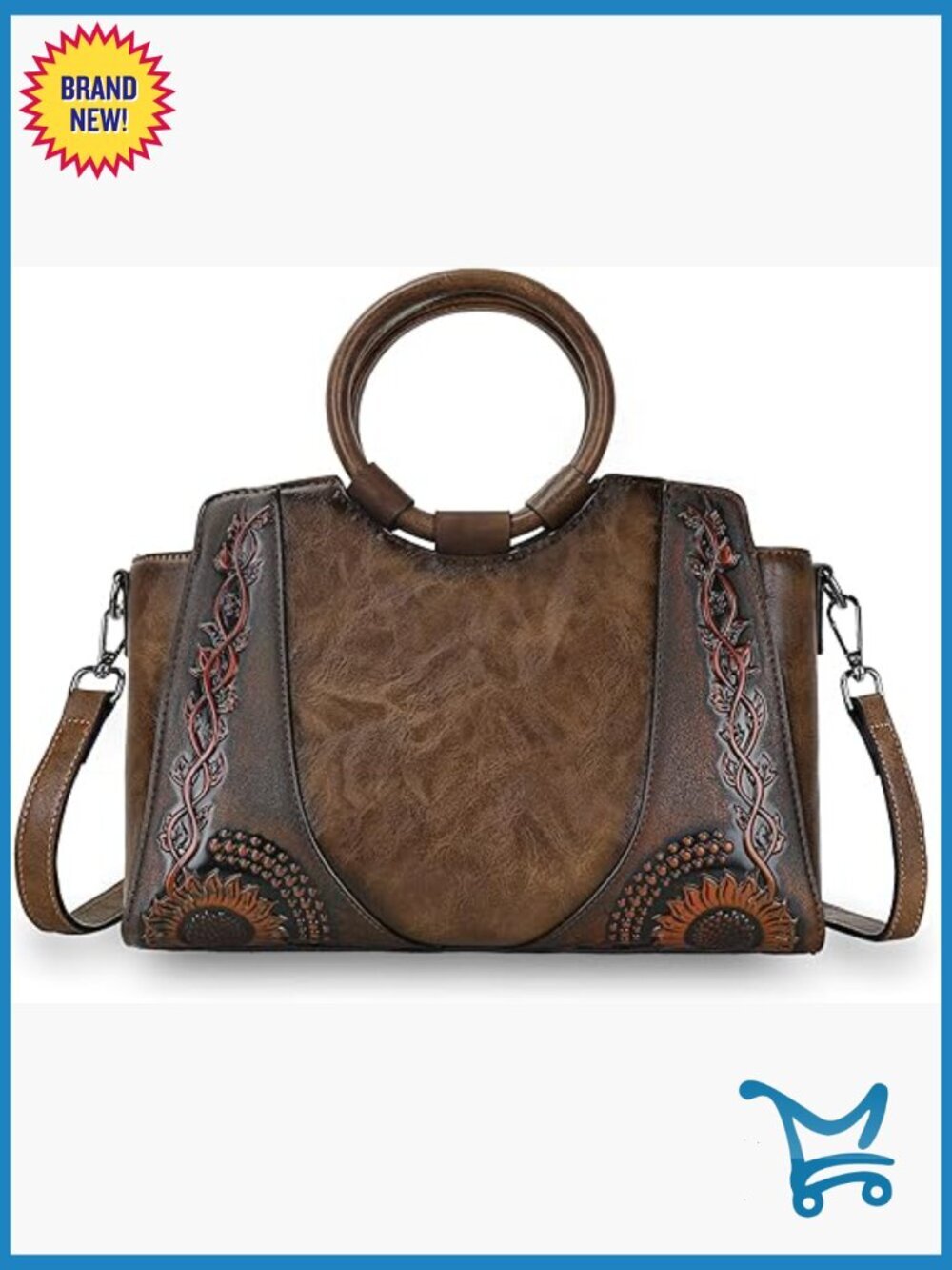 Leather Satchel Crossbody Bag with Adjustable Strap, Medium Tote